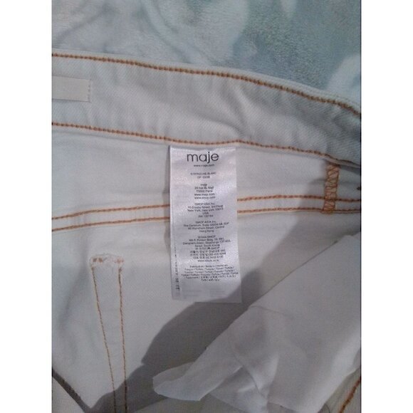 Maje Jeans Distressed Droit Blanc Paoline White w/ Blue Spots/NWT, Size 38 (8) - Picture 6 of 7